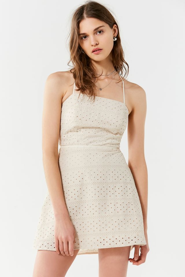 UO Twin Leaf Eyelet Mini Dress Urban Outfitters
