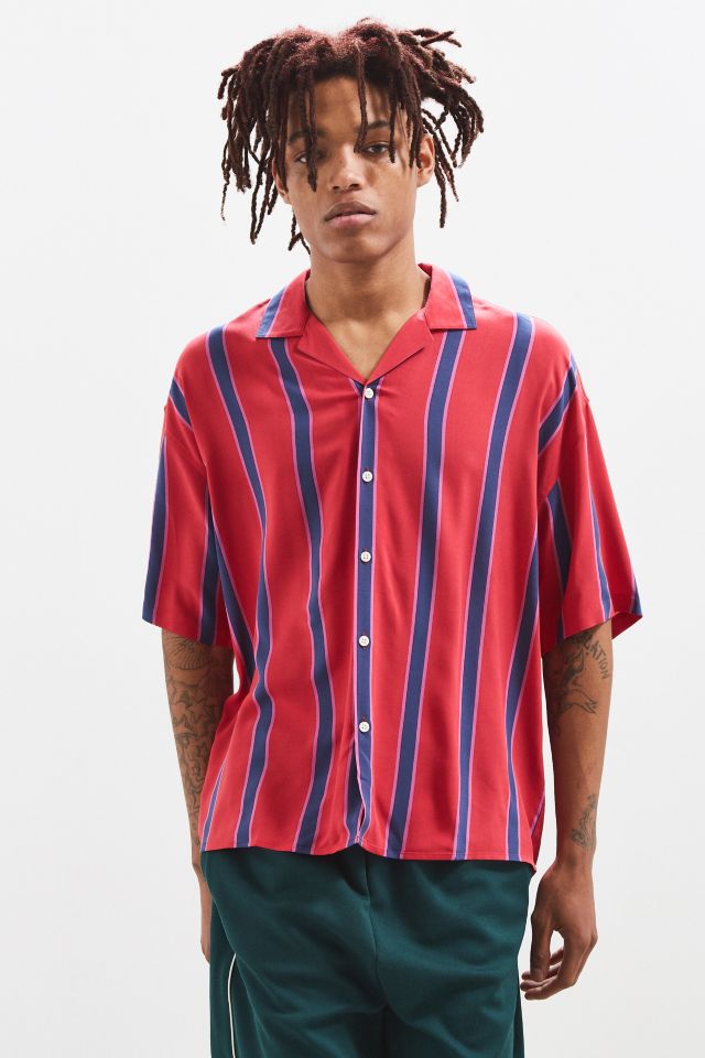 Loom Oversized Retro Stripe Rayon Camp Collar Shirt #1