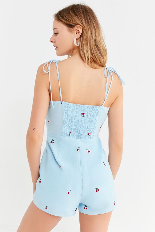 UO Embroidered Cherry Button-Down Romper #1