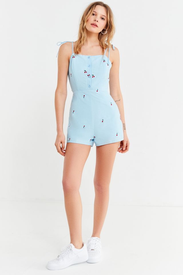 UO Embroidered Cherry Button-Down Romper #2