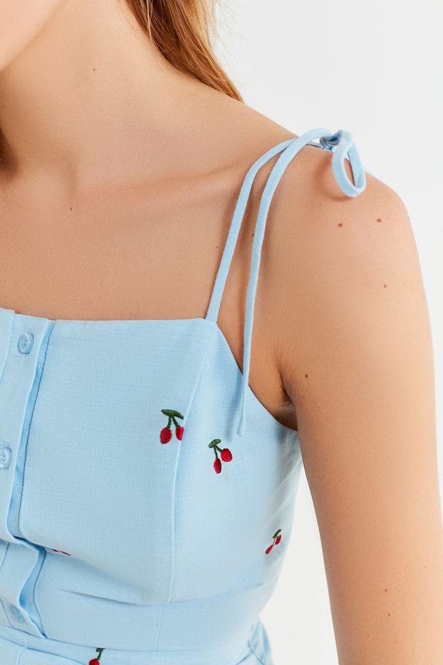 UO Embroidered Cherry Button-Down Romper #3