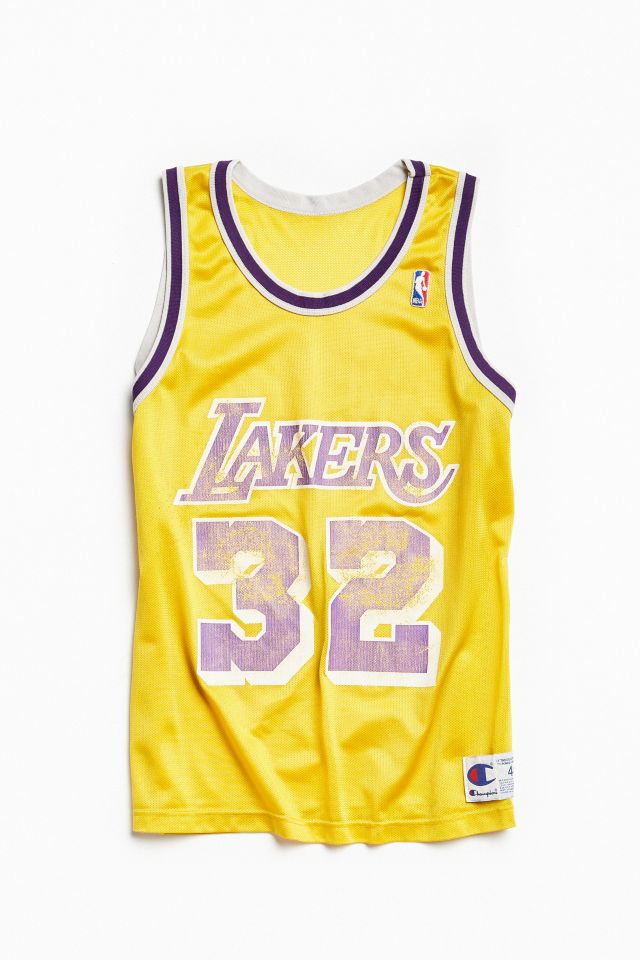 Magic Johnson White Los Angeles Lakers Throwback Basketball Jersey.