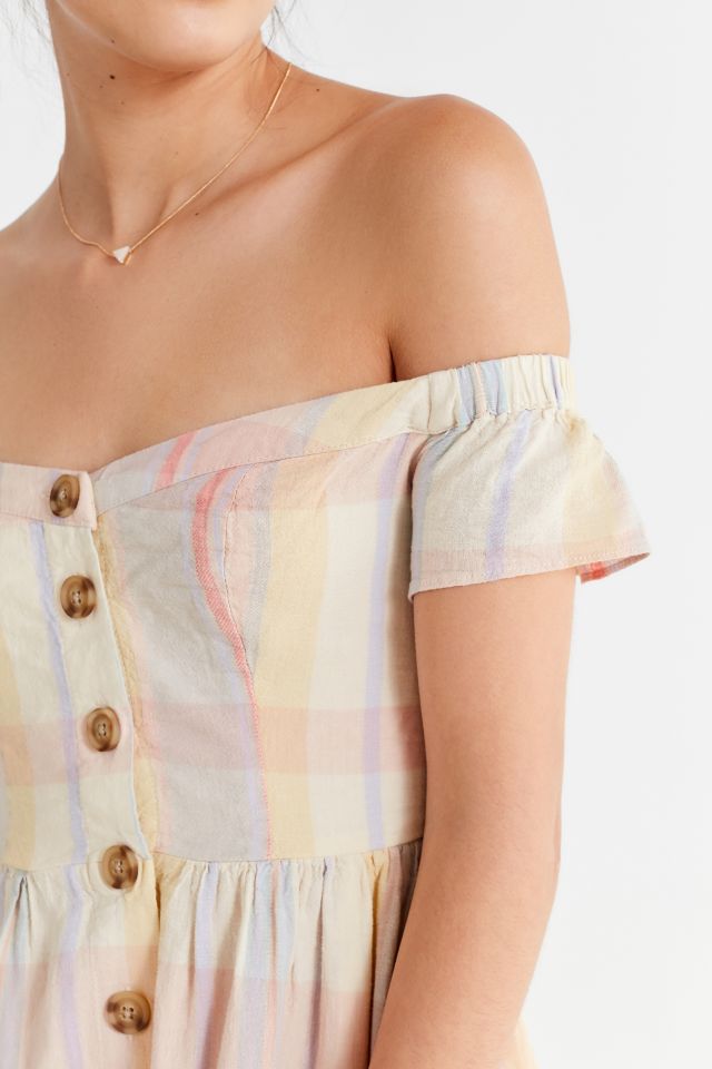 UO Amelie Off-The-Shoulder Button-Down Dress #3