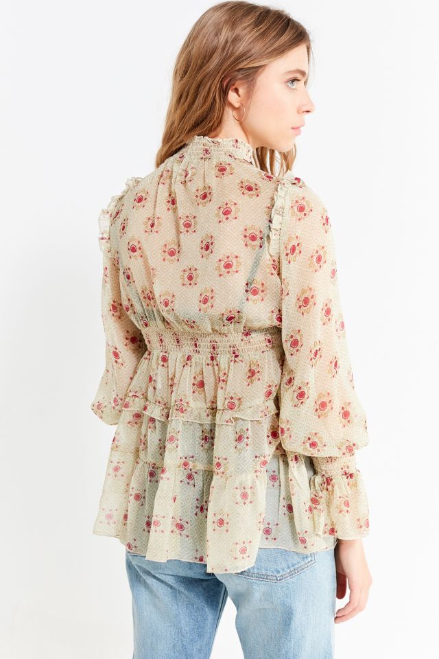 UO Sheer Smocked Ruffle Top #1