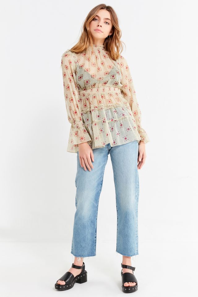 UO Sheer Smocked Ruffle Top #2