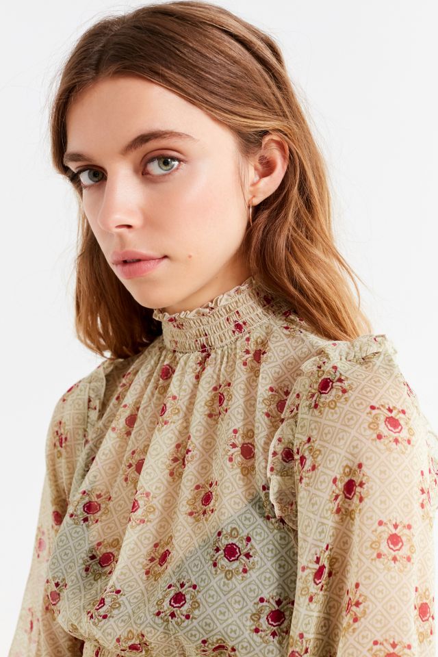 UO Sheer Smocked Ruffle Top #3