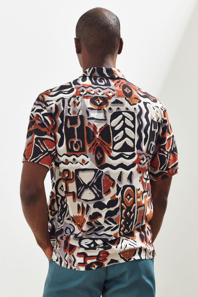 UO Blocked Pattern Rayon Short Sleeve Button-Down Shirt #3