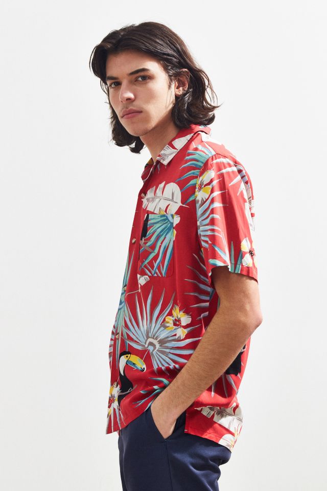 UO Electric Toucan Rayon Short Sleeve Button-Down Shirt