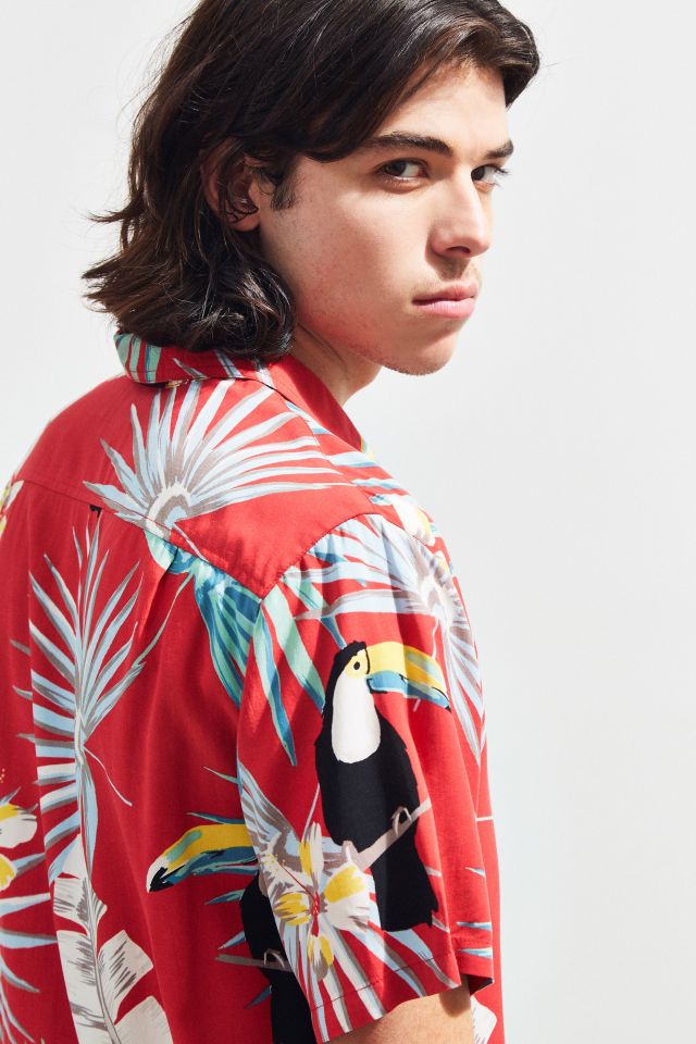 UO Electric Toucan Rayon Short Sleeve Button-Down Shirt #4