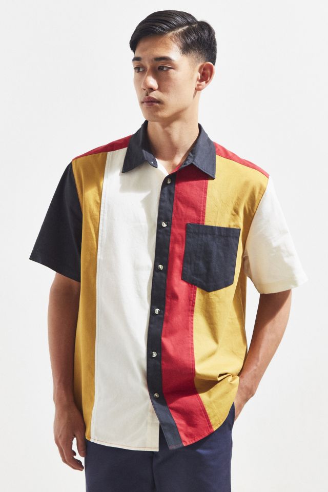 UO Colorblocked Denim Collar Short Sleeve Button-Down Shirt #1