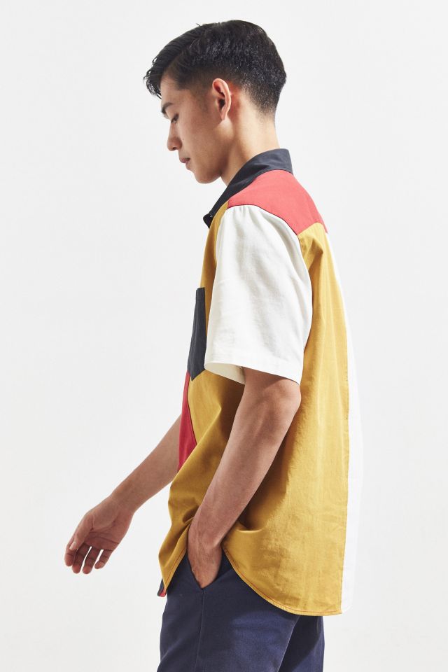UO Colorblocked Denim Collar Short Sleeve Button-Down Shirt #2