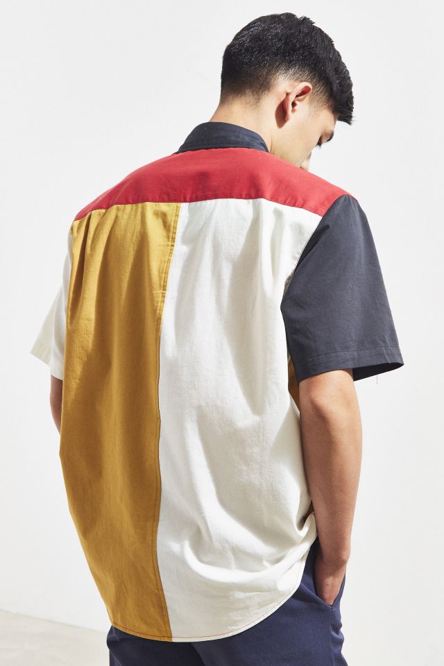UO Colorblocked Denim Collar Short Sleeve Button-Down Shirt #3