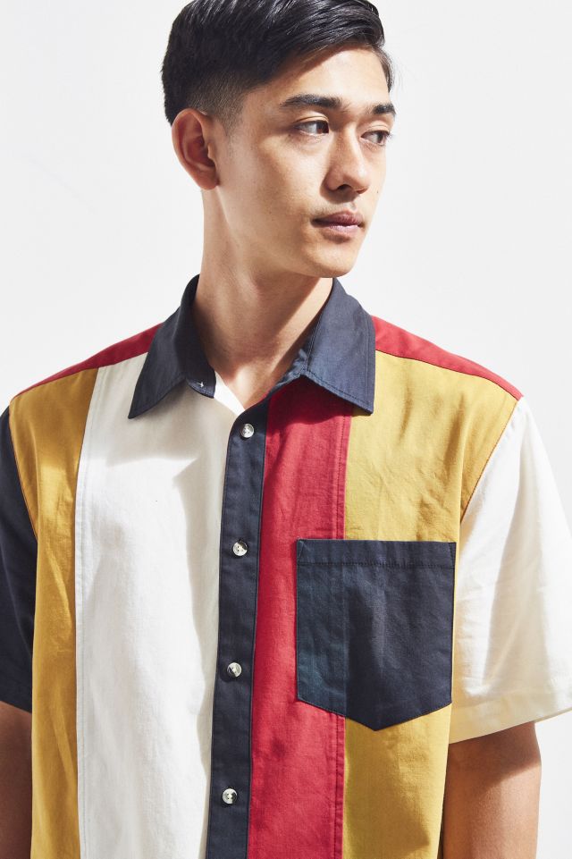 UO Colorblocked Denim Collar Short Sleeve Button-Down Shirt #4