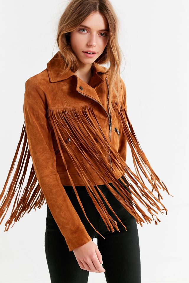 UO Suede Moto Fringe Jacket