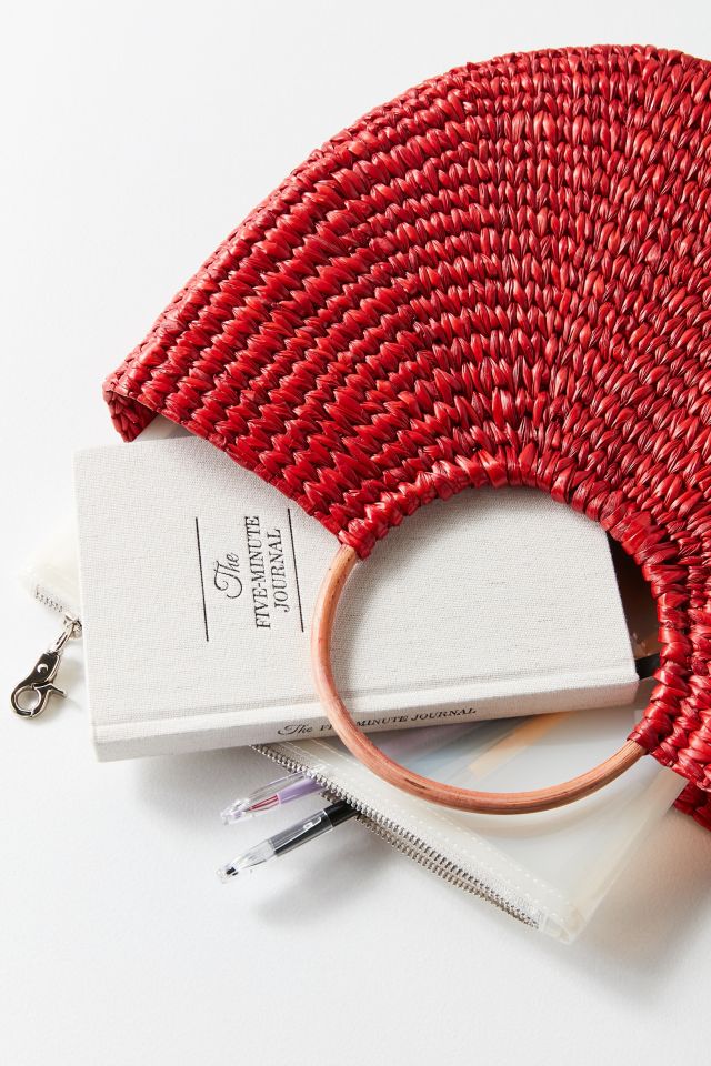 Half-Moon Red Straw Tote Bag #2