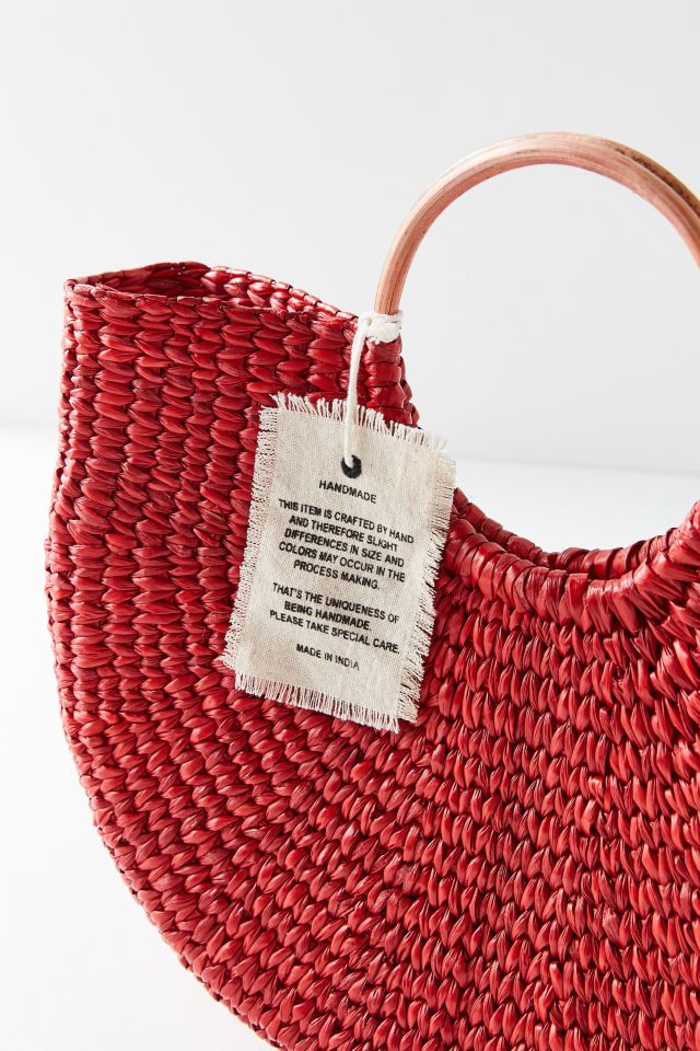 Half-Moon Red Straw Tote Bag #3