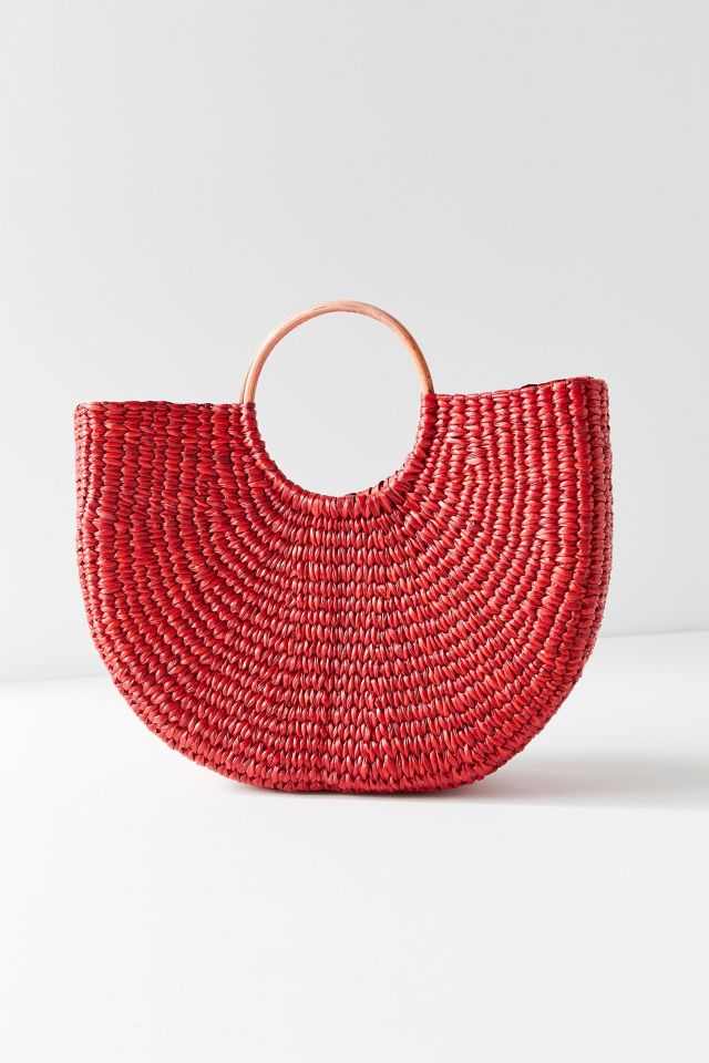 Half-Moon Red Straw Tote Bag #4