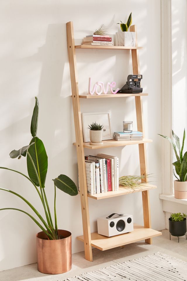 Natural wood store ladder bookshelf