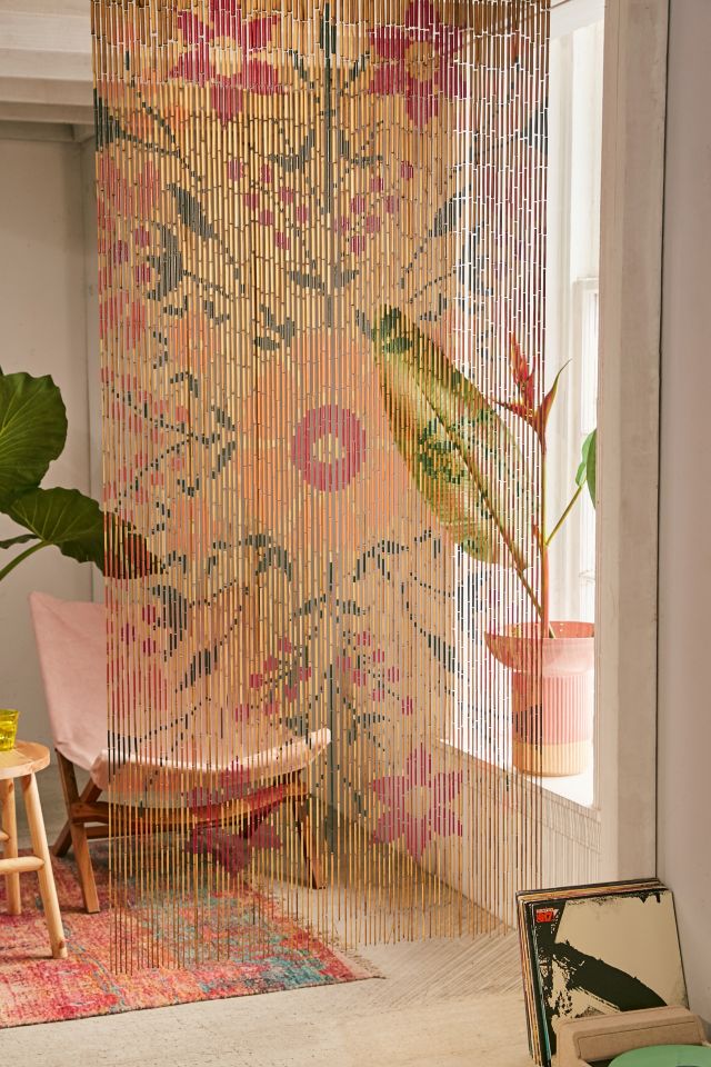 NK Home Luxury Floral Tulle Door Window Curtain With Beads Drape