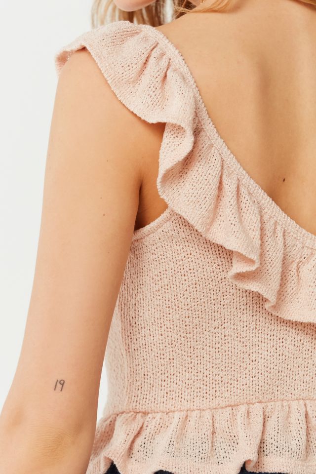UO Tie-Front Ruffle Knit Tank Top #5