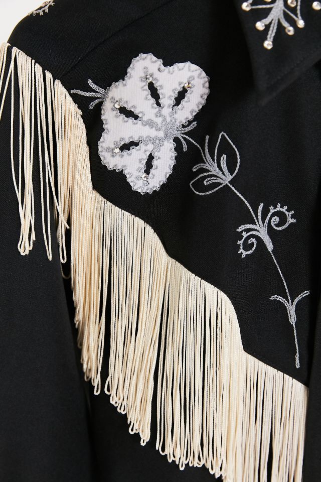 Chemise western vintage noire à franges #1