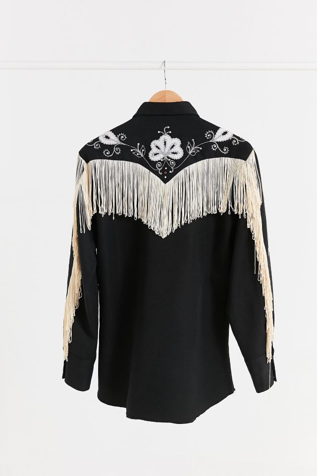 Chemise western vintage noire à franges #2