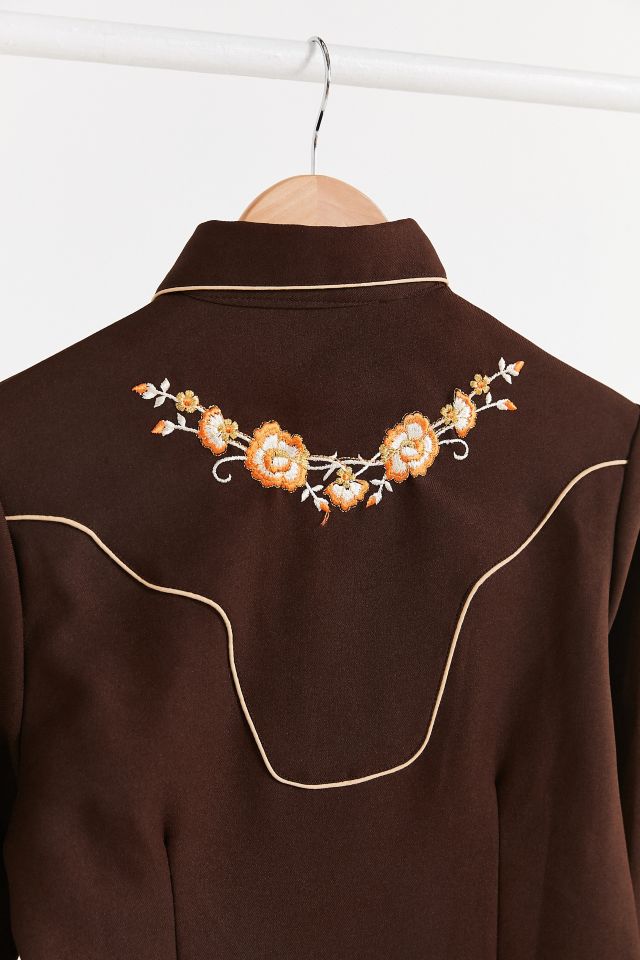 Chemise western vintage brune avec broderie à fleurs #3