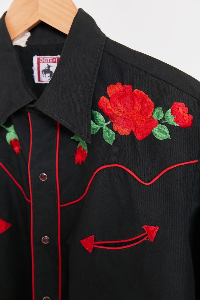 Vintage Black Embroidered Roses Western Shirt