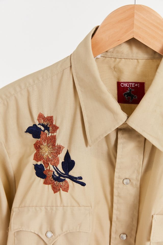 Chemise western vintage havane avec broderie à fleurs #1