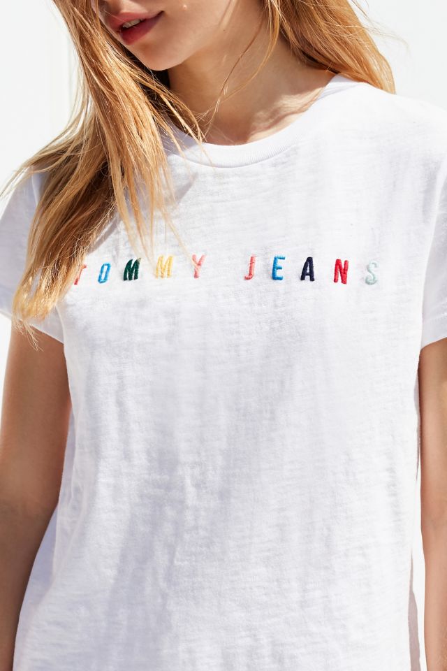 Tommy jeans rainbow t hot sale shirt