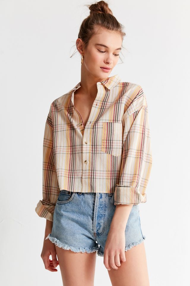 UO Cropped Plaid Button-Down Shirt | Urban Outfitters