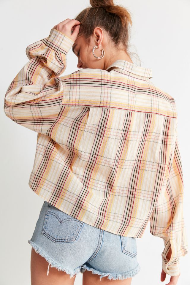 UO Cropped Plaid Button-Down Shirt #1