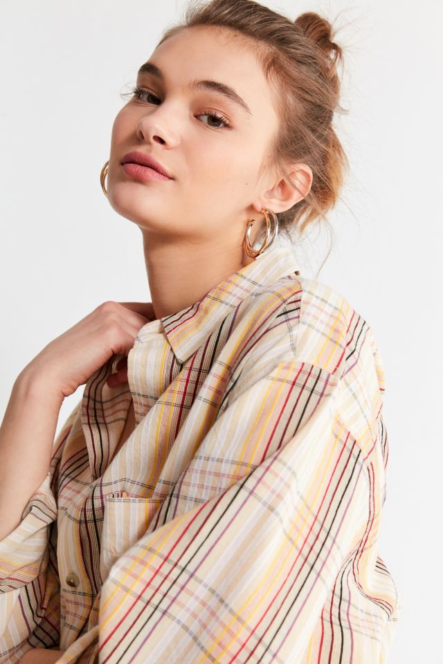 UO Cropped Plaid Button-Down Shirt #3