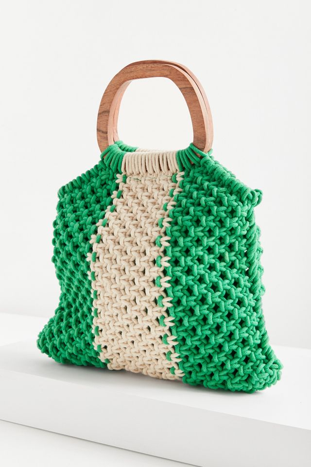Wood Handle Stripe Macrame Tote Bag | Urban Outfitters