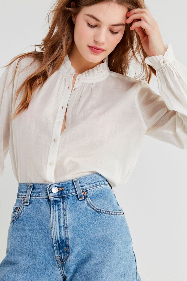 UO Madelyn Ruffle Collar Button-Down Top