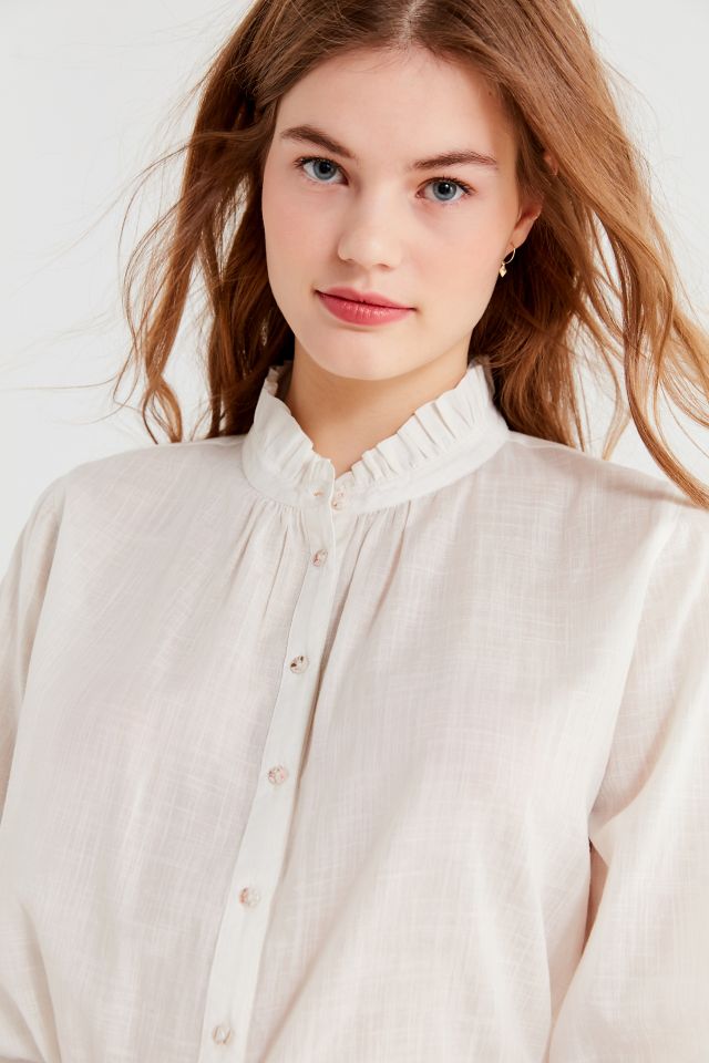 UO Madelyn Ruffle Collar Button-Down Top #3