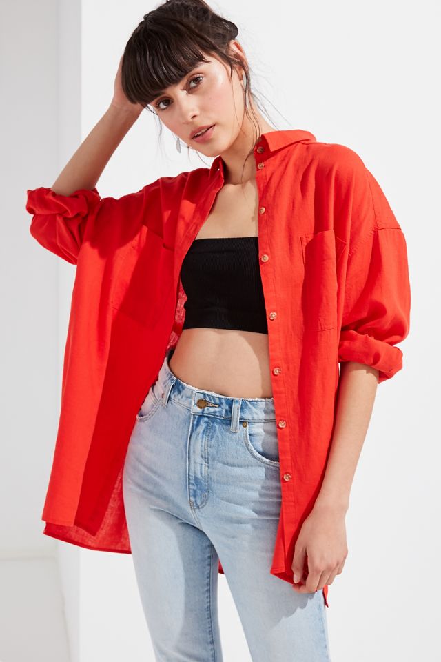 UO Gracie Oversized Linen Button-Down Shirt | Urban Outfitters