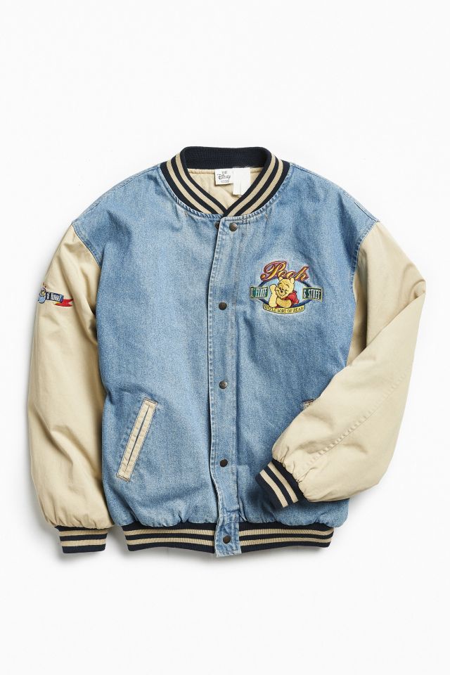 Vintage winnie the pooh denim cheap varsity jacket