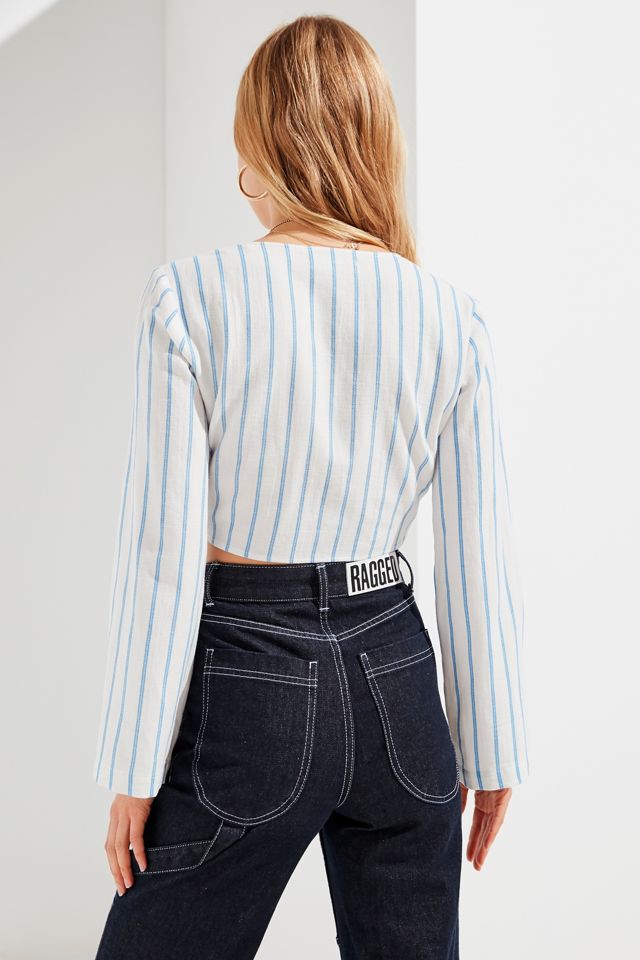 UO Tie-Front Striped Cropped Top #1