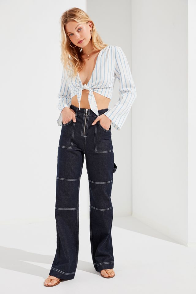 UO Tie-Front Striped Cropped Top #3
