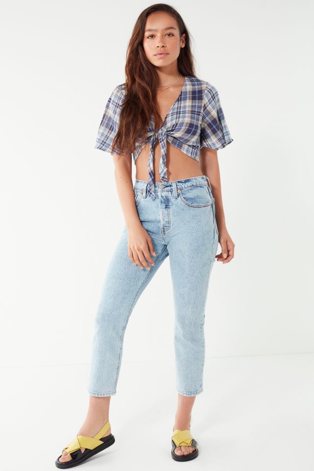 UO Melissa Tie-Front Cropped Plaid Shirt #3