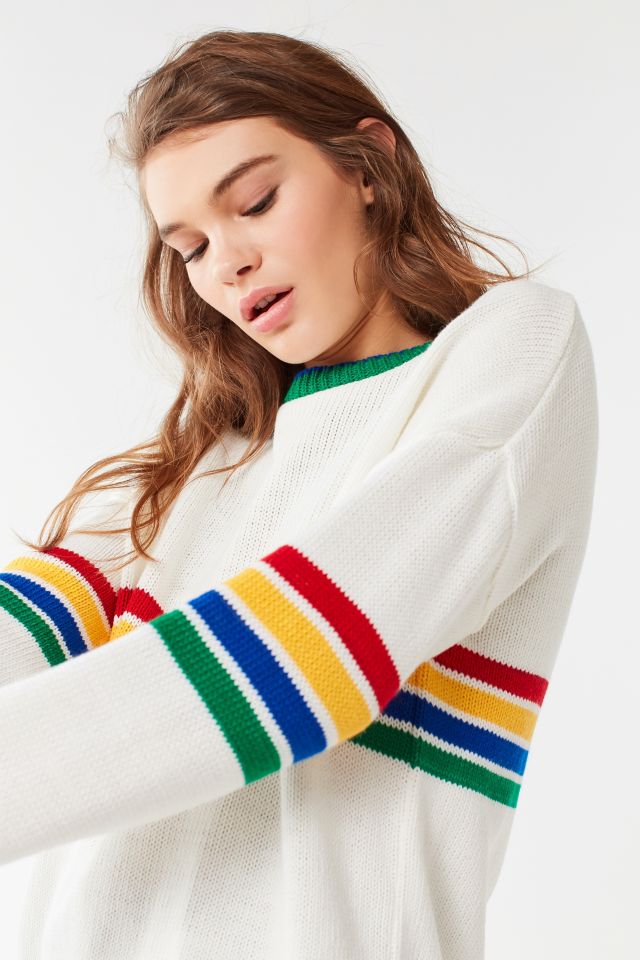 White sweatshirt with rainbow stripe hot sale