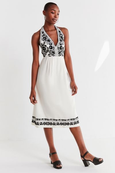 White Embroidered Halter Dress