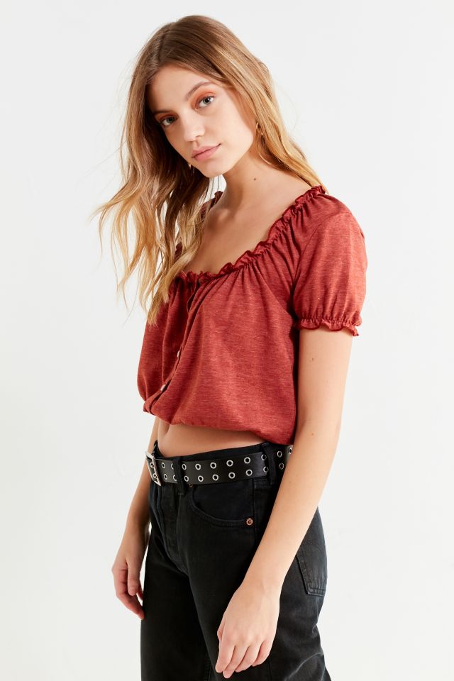 Truly Madly Deeply Button-Down Cropped Peasant Top #1