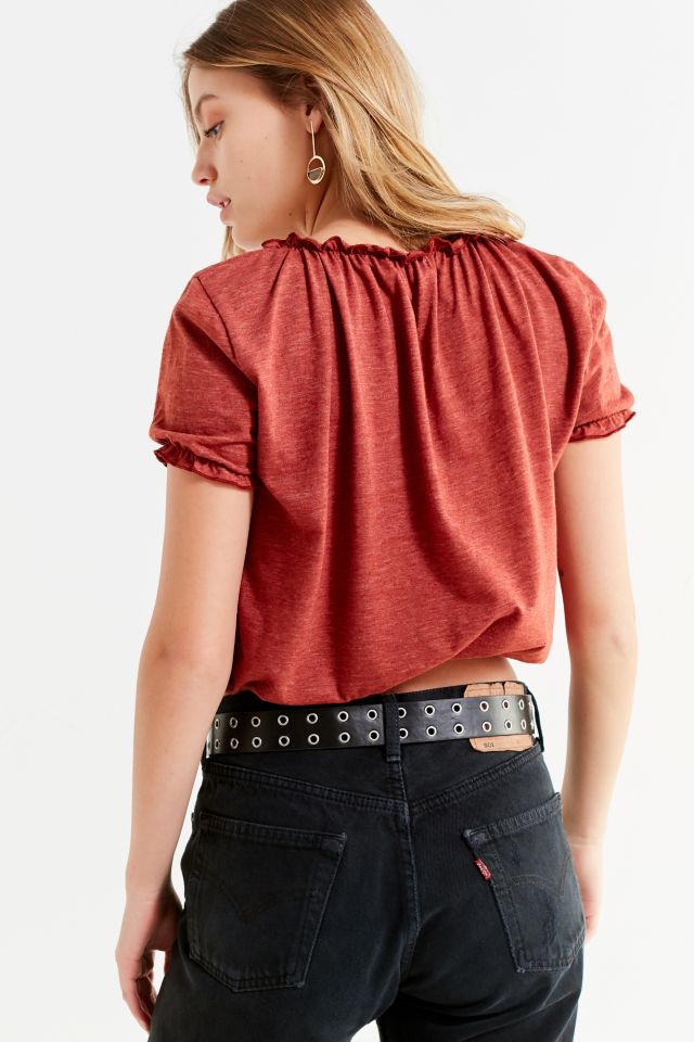 Truly Madly Deeply Button-Down Cropped Peasant Top #2