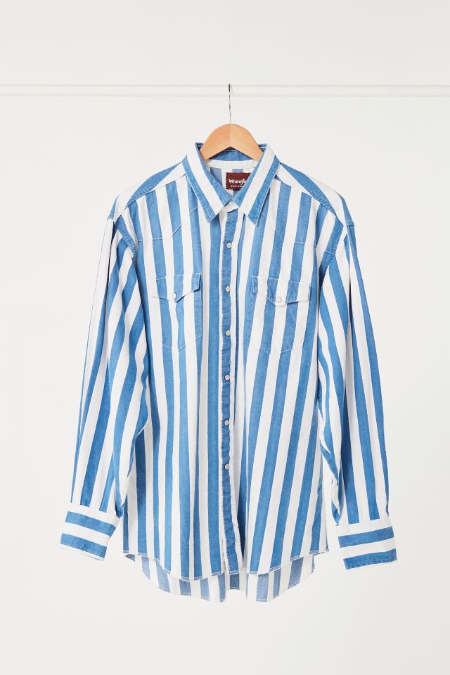 Vintage Wrangler Blue + White Stripe Button-Down Shirt | Urban Outfitters