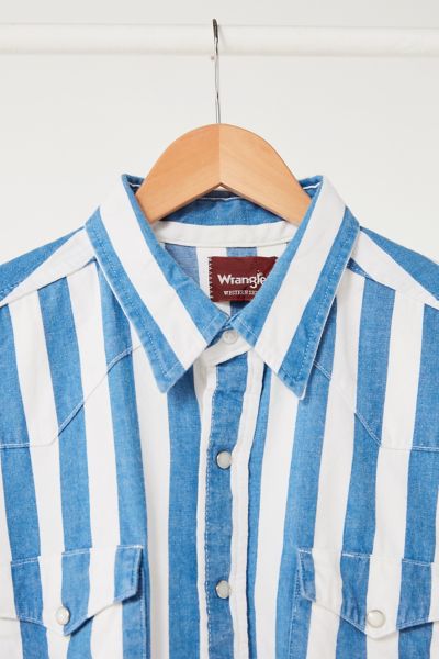 Vintage Wrangler Blue + White Stripe Button-Down Shirt
