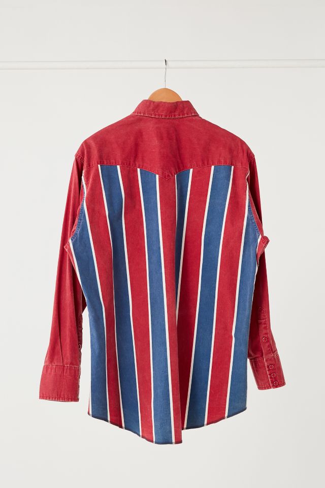 Chemise boutonnée vintage à rayures rouges, blanches et bleues Wrangler #1