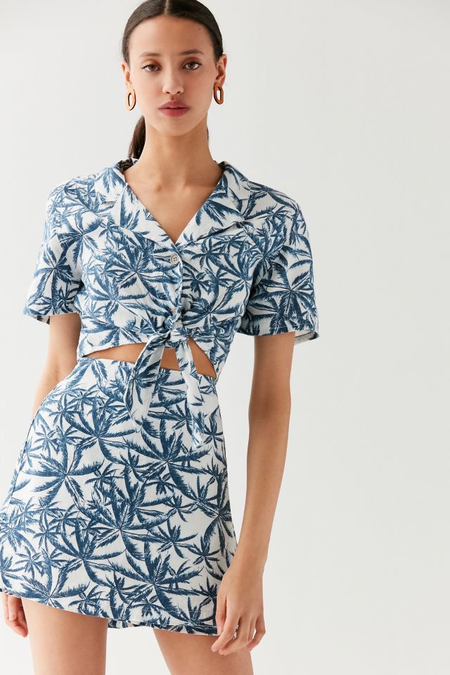 UO Linen Palm Tree Wrap Mini Skirt