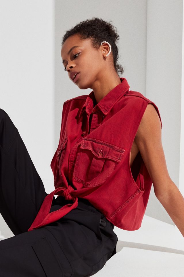 Urban Renewal Recycled Overdyed Tie-Front Button-Down Top #2